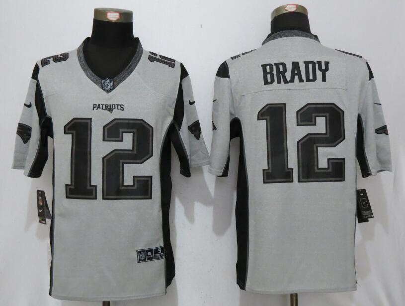 New Nike New England Patriots #12 Brady Nike Gridiron Gray II Limited Jersey
